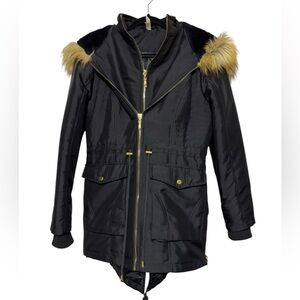 Stella Morgan Black Faux Fur Utility Parka Coat‎ Women’s Size Medium Cozy Snow
